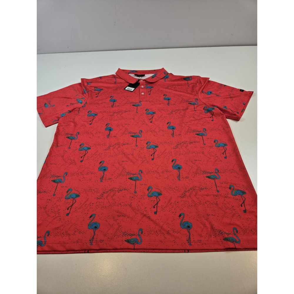 Yatta Golf Polo Shirt Mens 4XL Red Just Beachy Flamingo Print Golf Stretch